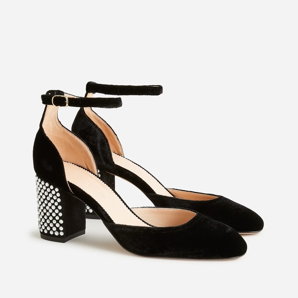 J.Crew Maisie Black Crystal Studded Velvet Heels